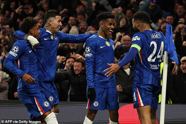 Chelsea players celebrate during their victory over Barcelona at Stamford Bridge earlier this week