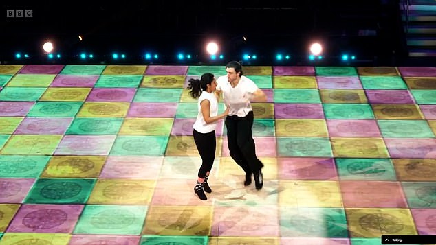 But while he championed her natural ability, Richard who appeared on the sofa alongside Dragons Den Sara Davies and Paralympian Sammi Kinghorn, admitted he had doubts about her upcoming Jive, suggesting the fast choreography may not suit her (pictured practicing ahead of Saturday nights show)