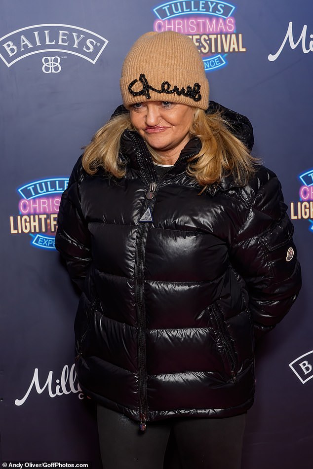 British actress and TV personality, Daniella Westbrook bundled up in a black coat which she paired with faux leather trousers and boots