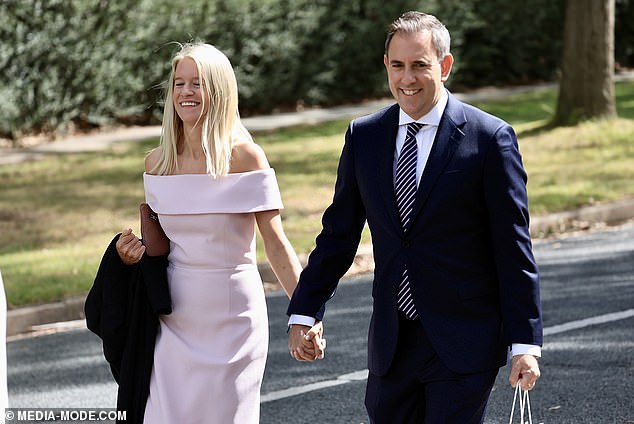 Treasurer Jim Chalmers and his wife, Laura Anderson, at the wedding