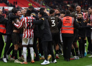 Huge brawl breaks out at end of Stoke's 2-1 defeat at home to Hull with fans having to be restrained by security