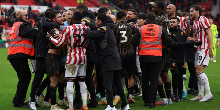 Huge brawl breaks out at end of Stoke's 2-1 defeat at home to Hull with fans having to be restrained by security