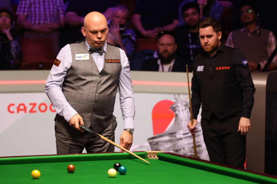 Stuart Bingham of England playing snooker.