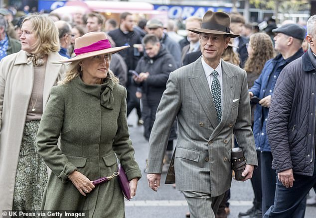 Sophie, Duchess of Edinburgh and Prince Edward, Duke of Edinburgh attend The Coral Gold Cup at Newbury Racecourse