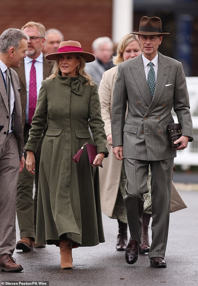 Edward opted for a throwback look, wearing a grey double-breasted suit, brown brogues matched with a brown fedora