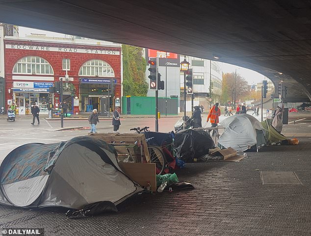 Tents pitched up at Edgware Road. The Labour government is set to repeal the Vagrancy Act - which has been in force since 1824 and under which rough sleeping is a criminal offence