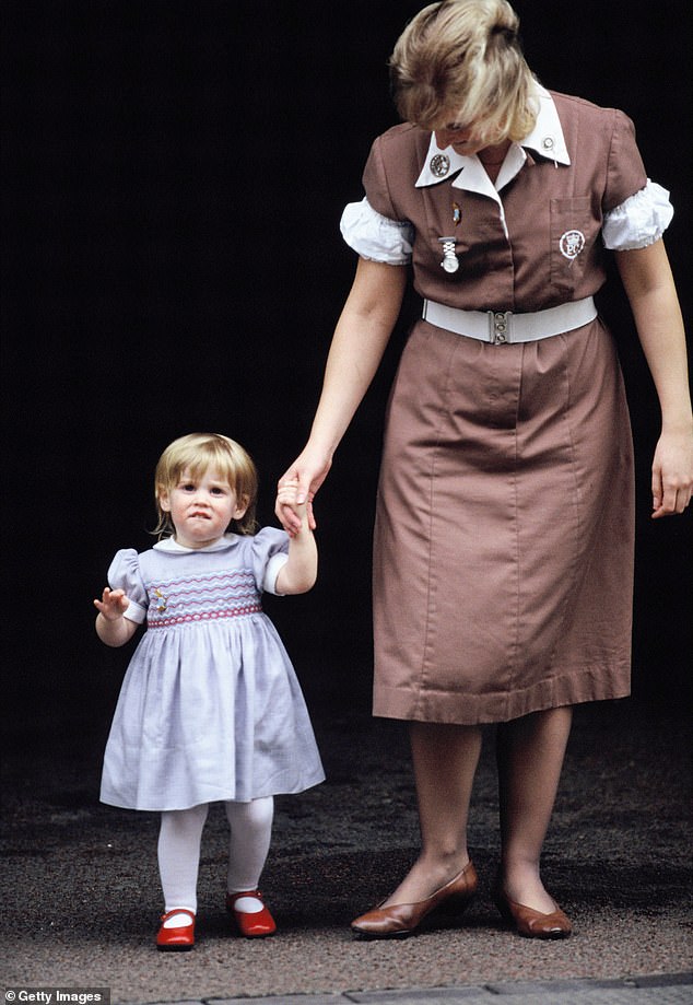 The York's former nanny Alison Wardley seen leaving The Portland Hospital with Princess Beatrice after going to visit her new sister in 1990