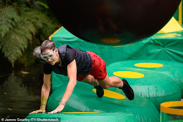 She was also knocked off her feet by others inflatables in what fans compared to the BBC show Total Wipeout.