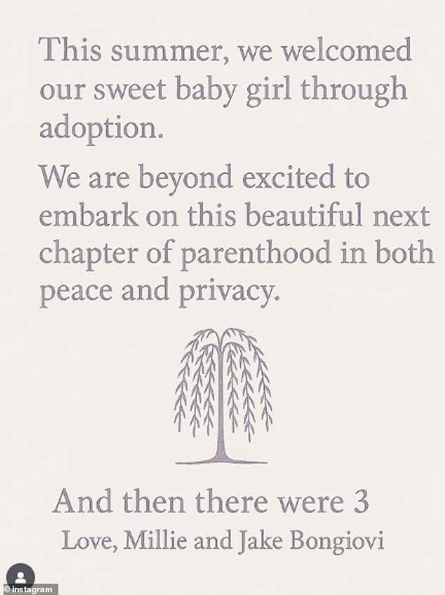 'This summer, we welcomed our sweet baby girl through adoption. We are beyond excited to embark on this beautiful next chapter of parenthood in both peace and privacy,' she shared