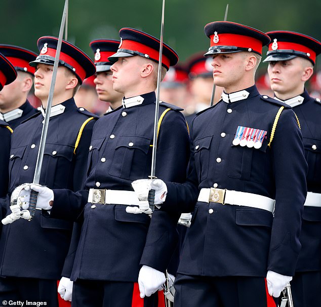 Officer Cadet Alexander Ogilvy (far right)  takes part in The Sovereign's Parade, following completion of 44 weeks of training and being commissioned into The Blues and Royals like Prince William, at the Royal Military Academy Sandhurst, August 2025