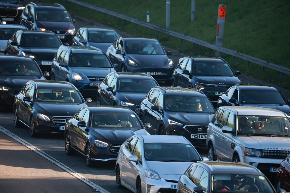 Heavy traffic on the M4 in west London, UK.