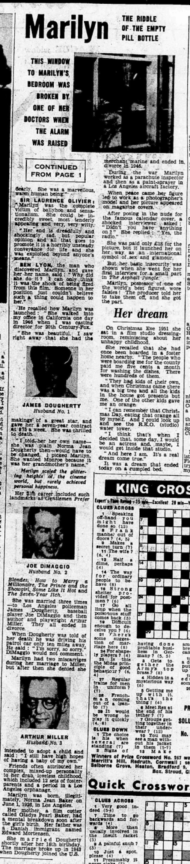 The Daily Mail's coverage of Marilyn Monroe's death