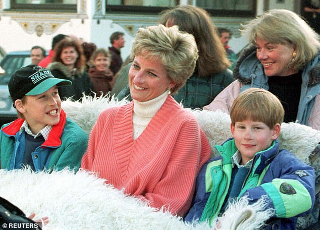Describing the cheerful times he and his brother would have together on Diana's waterbed at Kensington Palace, the prince writes: 'Willy and I would jump up and down on the mattress, screaming, laughing, our hair standing up straight'