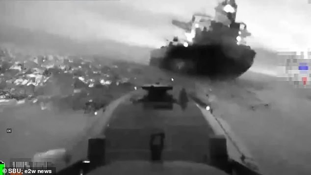 This is the astonishing moment two tankers from Russia 's 'shadow fleet' were smashed by Ukrainian sea drones and erupted into towering fireballs