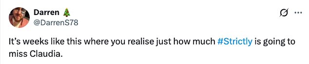 Fans reacted to her during the episode, penning on X: 'Oh Claudia, What are we going to do without you. Impossible shoes to fill'