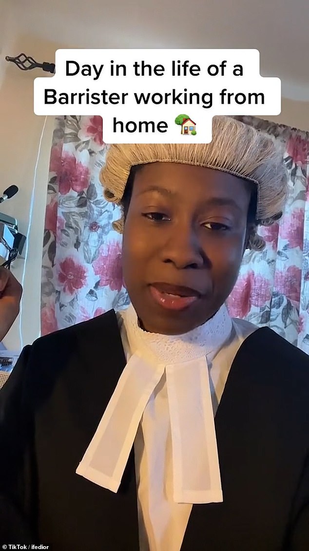 In one extended TikTok Ms Thompson wears a wig and robes while talking directly to the camera repeating the phrase 'I am a radical black female lawyer