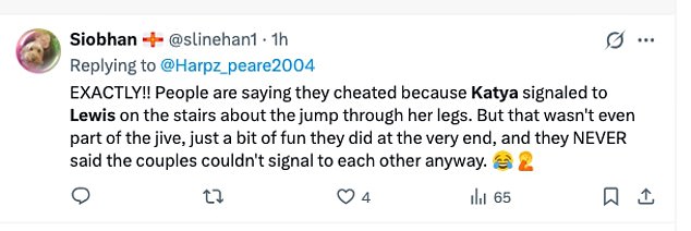 Others on X backed them up as they penned: 'LEWIS AND KATYA DID NOT CHEAT IN THE INSTANT DANCE CHALLENGE!!'