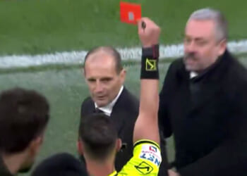 Furious Max Allegri storms down tunnel after red card and confrontation with Lazio coach in AC Milan clash