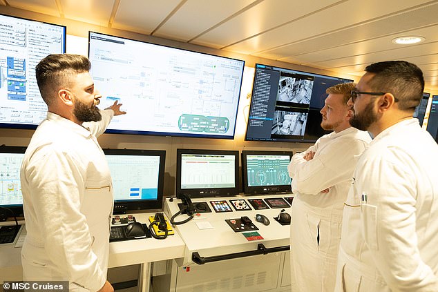 In the engine control room, you can see the complex machinery up close and learn about the engineering feats that keep the ship moving