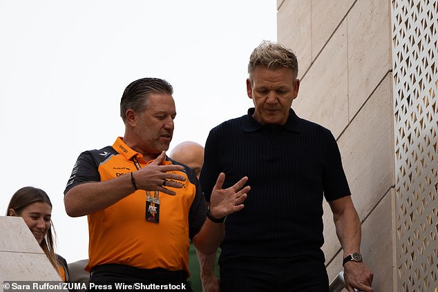 McLaren team principal Zak Brown was seen in discussion with Gordon Ramsey on Sunday