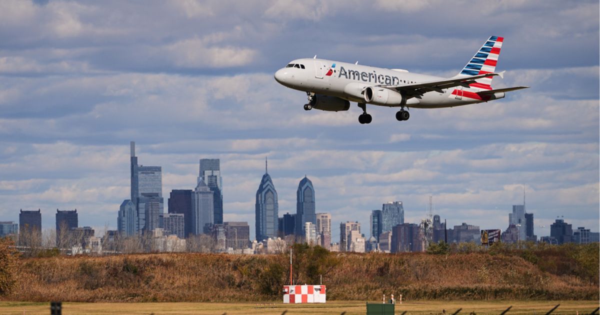 An aircraft lands at Philadelphia International Airport Thursday in Philadelphia, Pennsylvania.