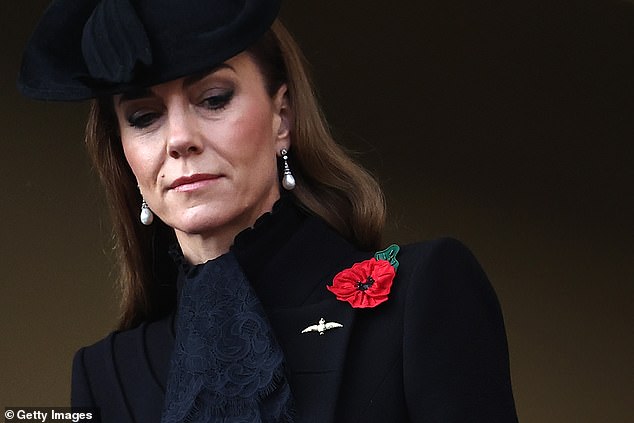 The Princess of Wales attending the Remembrance Day service at the Cenotaph in Whitehall today