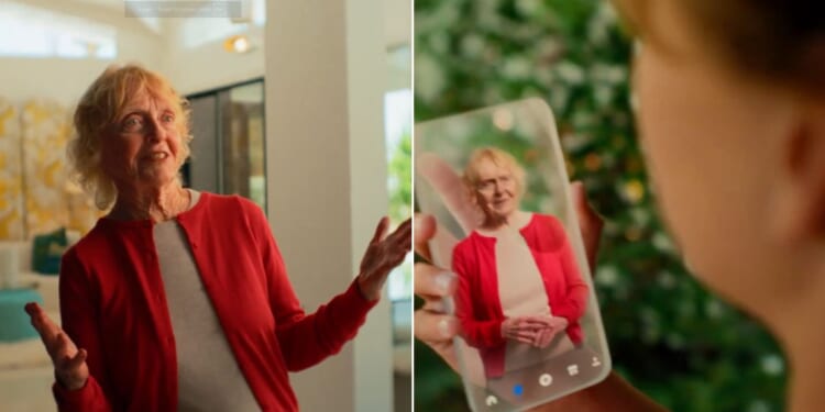 The ad features a boy, right, communing with an artificial intelligence version of his grandmother, left, who died before he was born.