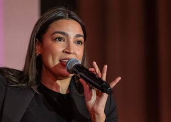 Rep. Alexandria Ocasio-Cortez departs from a town hall gathering on May 2, 2025, in New York City.