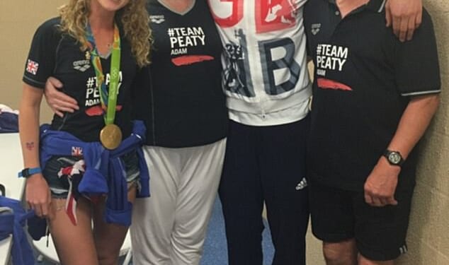 A source close to the Peaty family (pictured Adam centre with mum Caroline) revealed that the swimmer had left his mother 'heartbroken' after her sister's post