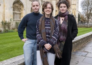 Furious student founders of Cambridge University Society of Women (CUSW) Thea Sewell, Serena Worley and Meave Halligan (left to right) are protesting Newnham College's call to let in biological men who 'self-identify' as female