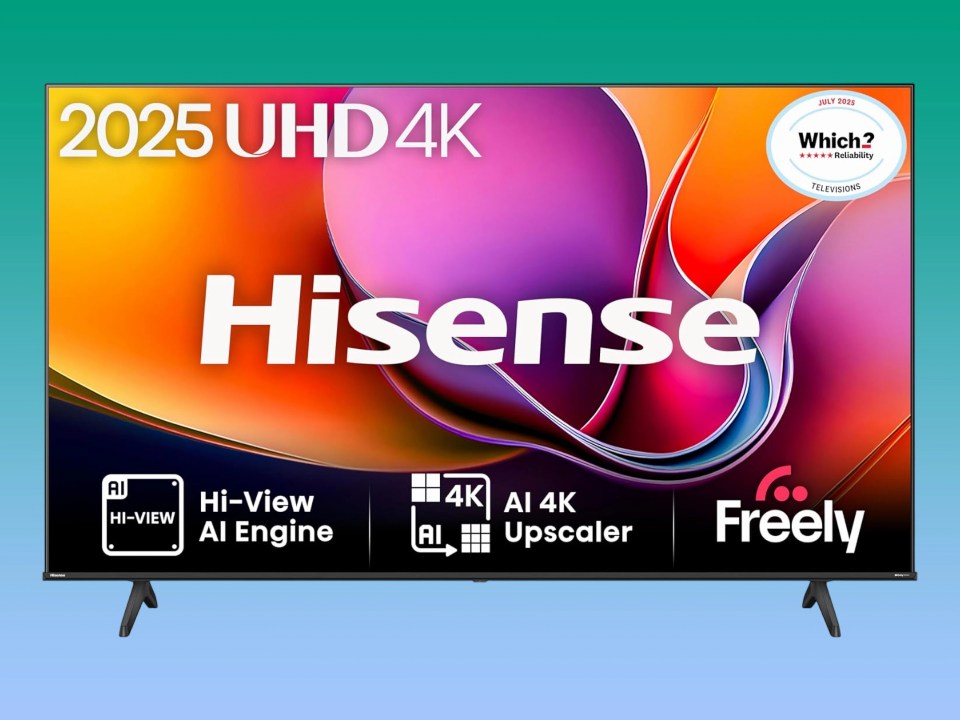 Hisense 2025 UHD 4K television with Hi-View AI Engine, AI 4K Upscaler, and Freely features.