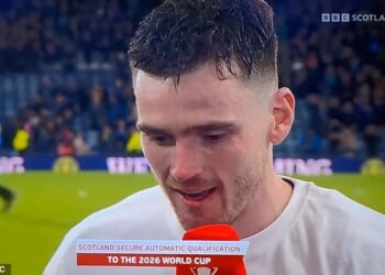 Andy Robertson was on the brink of tears as he paid tribute to Diogo Jota after leading Scotland to World Cup qualification
