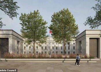 An illustration of the proposed frontage of the Chinese Embassy in east London. It is understood the Prime Minister will announce a decision next month on regarding the embassy