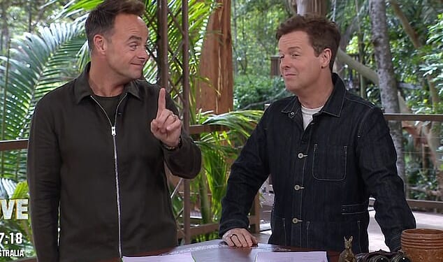 I'm A Celeb host Ant McPartlin (L) branded the star-studded campmates a 'bunch of idiots' after AngryGinge's camp mishap on Monday