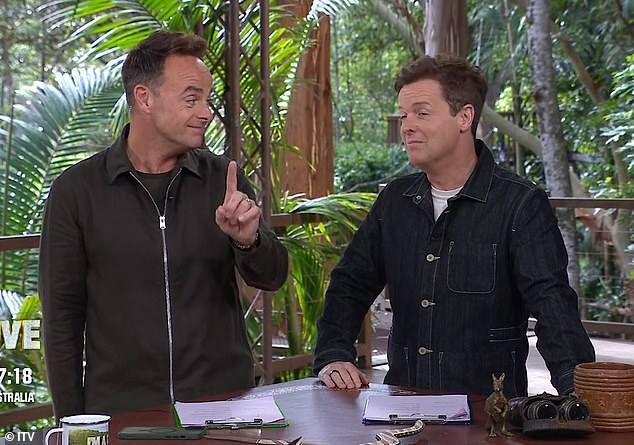 I'm A Celeb host Ant McPartlin (L) branded the star-studded campmates a 'bunch of idiots' after AngryGinge's camp mishap on Monday