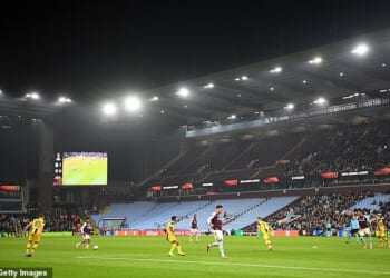 An empty away section is seen at Villa Park after Maccabi Tel Aviv fans were banned from attending on November 6