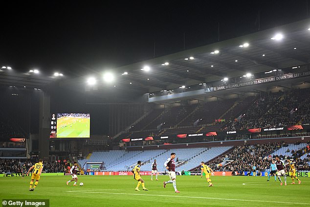 An empty away section is seen at Villa Park after Maccabi Tel Aviv fans were banned from attending on November 6