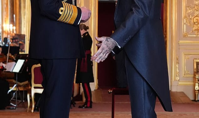 David Beckham received his knighthood for services to sport and charity from King Charles at Windsor Castle on Tuesday morning