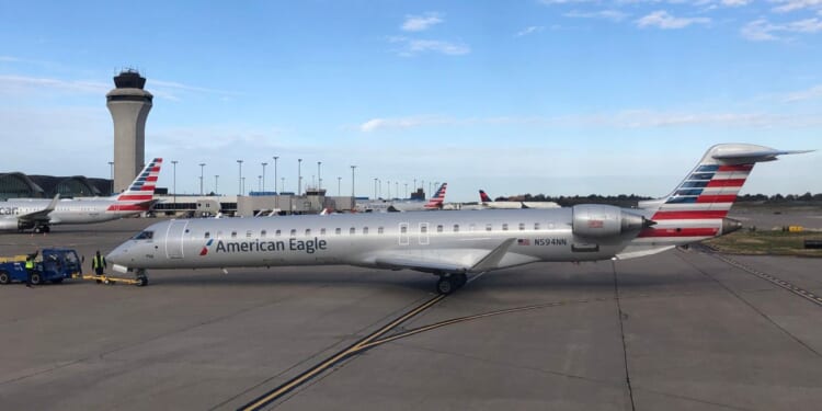 An American Eagle plane is seen on the tarmac at St. Louis Lambert International Airport in St. Louis, Missouri, on Oct. 23, 2019.