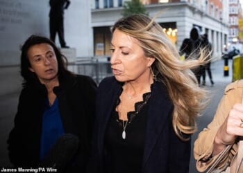 Deborah Turness (pictured centre today), chief executive of BBC News, hit back at Donald Trump as she arrived at Broadcasting House this morning