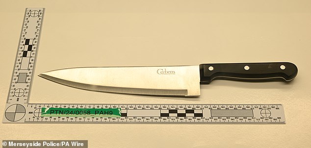 A knife identical to the one used in the attack carried out by Rudakubana at The Hart Space, in Southport, last July