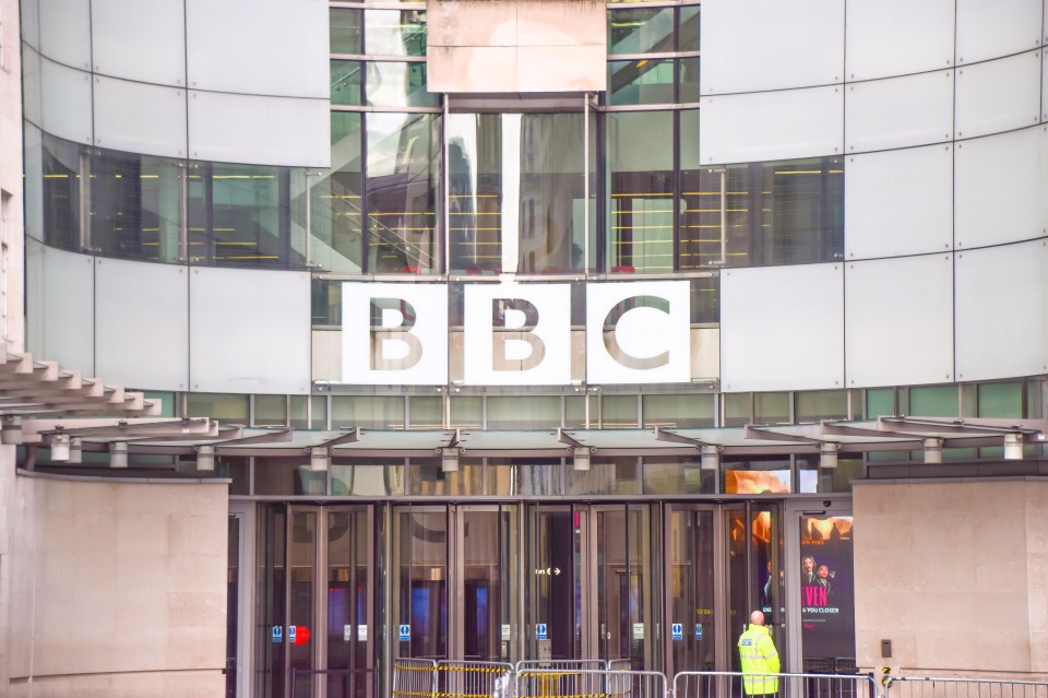 The BBC logo displayed on the exterior of Broadcasting House, the BBC headquarters.