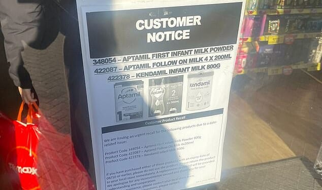 The discount chain B&M has urgently recalled items by two popular baby formula brands