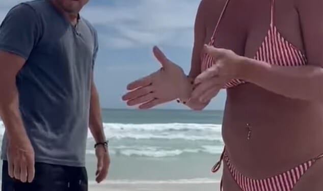 Backstreet Boys singer Brian Littrell and his wife Leighanne are seen arguing with beachgoers outside their $3.8 million Florida beach home, over what they claim are trespassing incidents onto their private beach