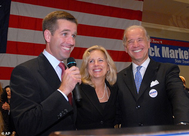 He admitted in his speech that his late son, Beau, should have been president instead of him. Biden is pictured here with his wife, Jill Biden, and Beau after he was elected Delaware attorney general in 2006