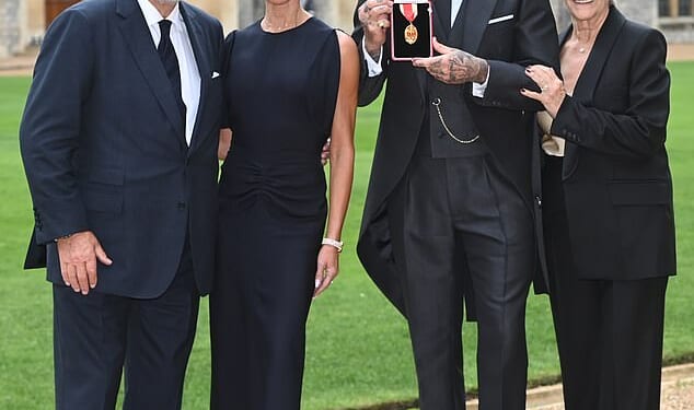 Victoria and Sandra Beckham looked on with pride as David received his Knighthood from the King in Windsor on Tuesday - while also looking incredibly chic
