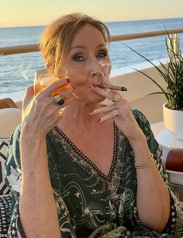 The author (pictured) is well known for her gender-critical views which has drawn criticism by trans activists and Harry Potter cast members alike