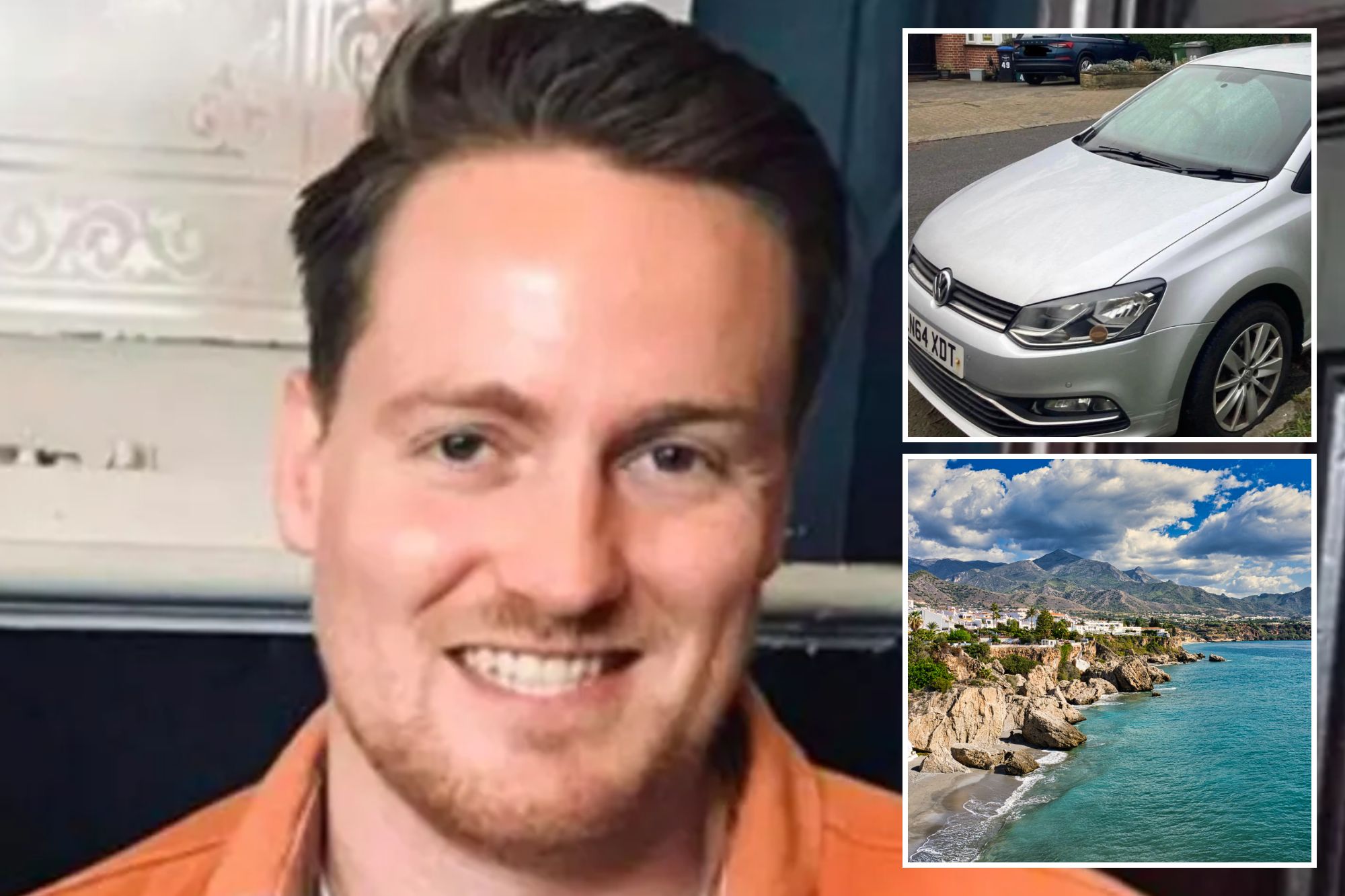 An image collage containing 3 images, Image 1 shows **FULL COPY BY GERARD COUZENS.-TEL: +34 659 567 821**.THE family of a British-based doctor last seen on the Costa del Sol have launched a desperate appeal for help locating him, Image 2 shows **FULL COPY BY GERARD COUZENS.-TEL: +34 659 567 821**.THE family of a British-based doctor last seen on the Costa del Sol have launched a desperate appeal for help locating him, Image 3 shows View from the Balcony of Europe in Nerja, Spain, showing the coastal town, beach, and mountains under a cloudy blue sky