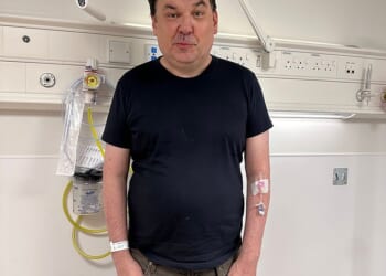 Graham Linehan (above) posted online this photo taken in A&E after he was tested for high blood pressure following his arrest in September 2025 at Heathrow airport