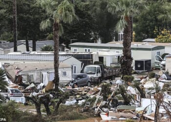 The damage at a campsite in Albufeira, Portugal, following violent winds from Storm Claudia